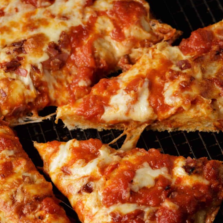 A slice of deep dish pizza