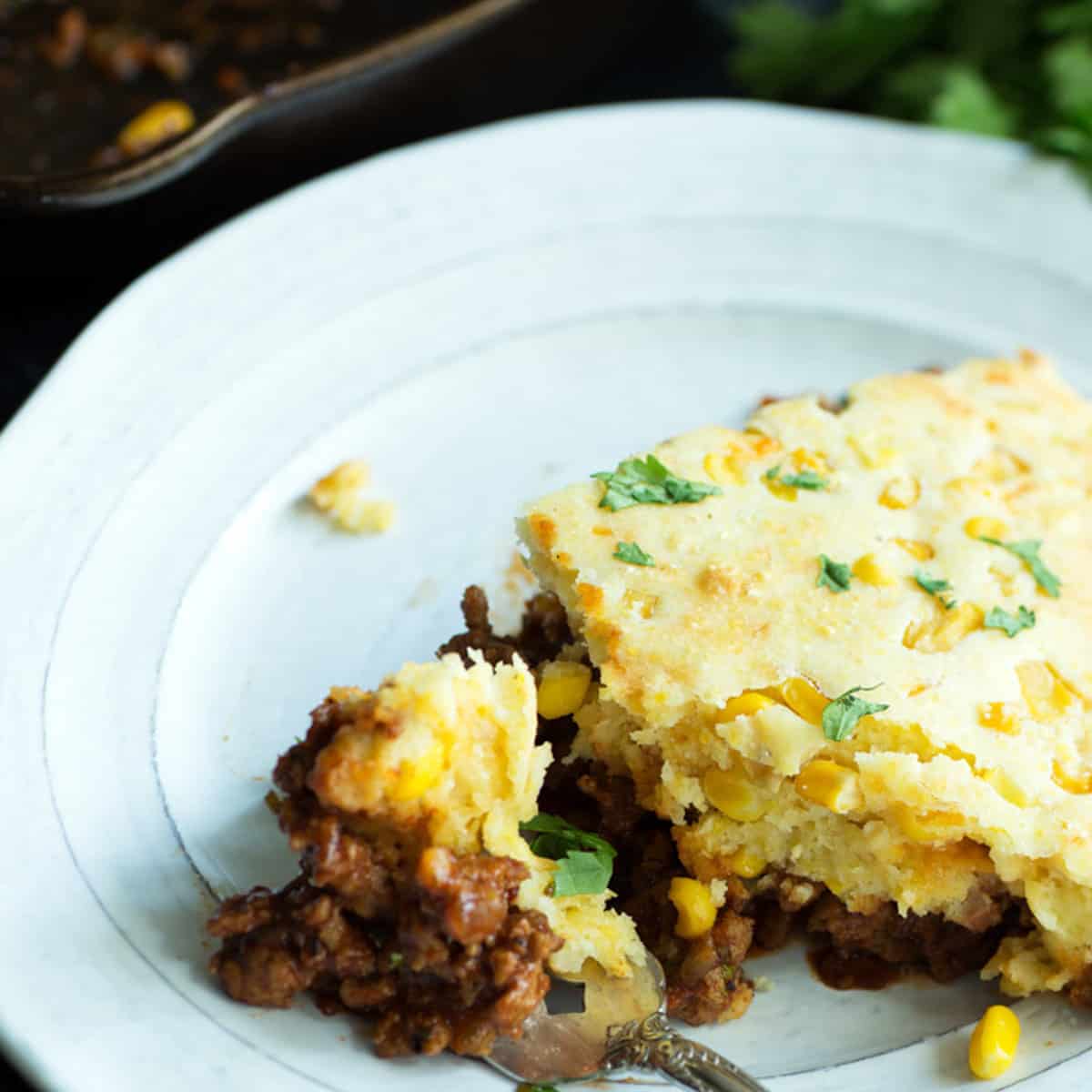 A plate of sloppy joes with cornbread