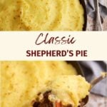 A skillet of baked shepherd's pie.