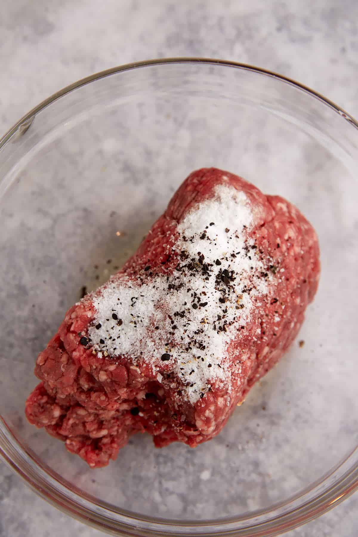 Hamburger covered with baking powder, salt and pepper.