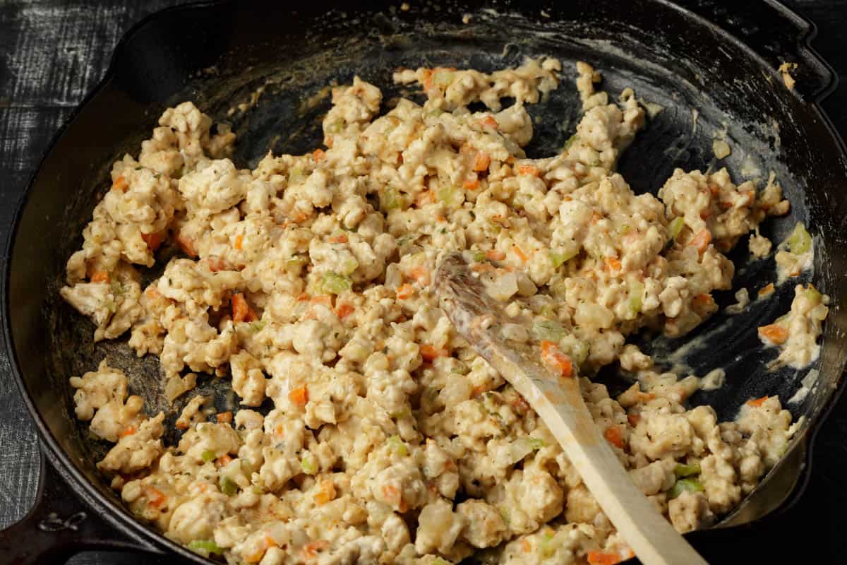 Ground chicken with flur, ranch and milk.