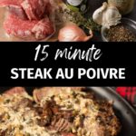 Steak coated in an au poivre sauce.