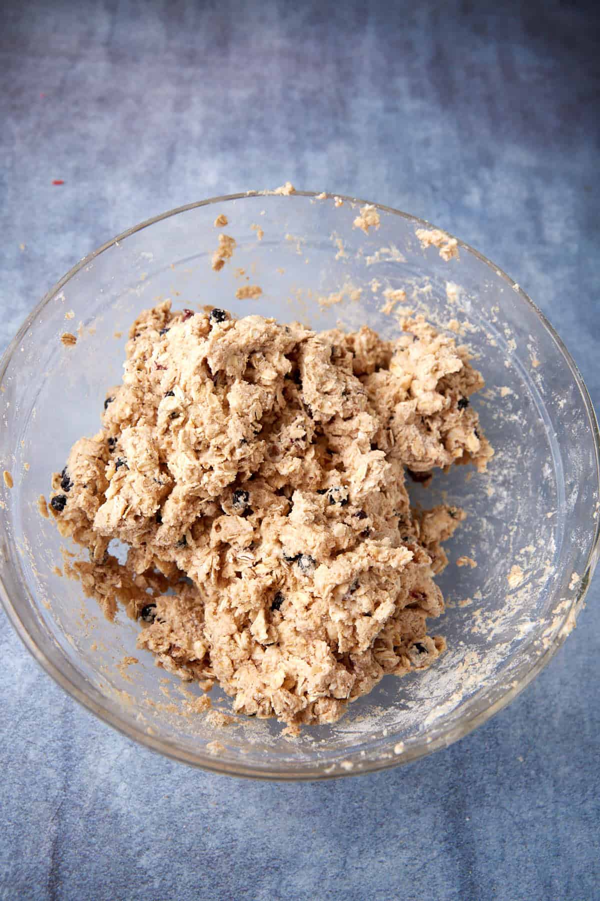 Oatmeal scone dough in a bowl.