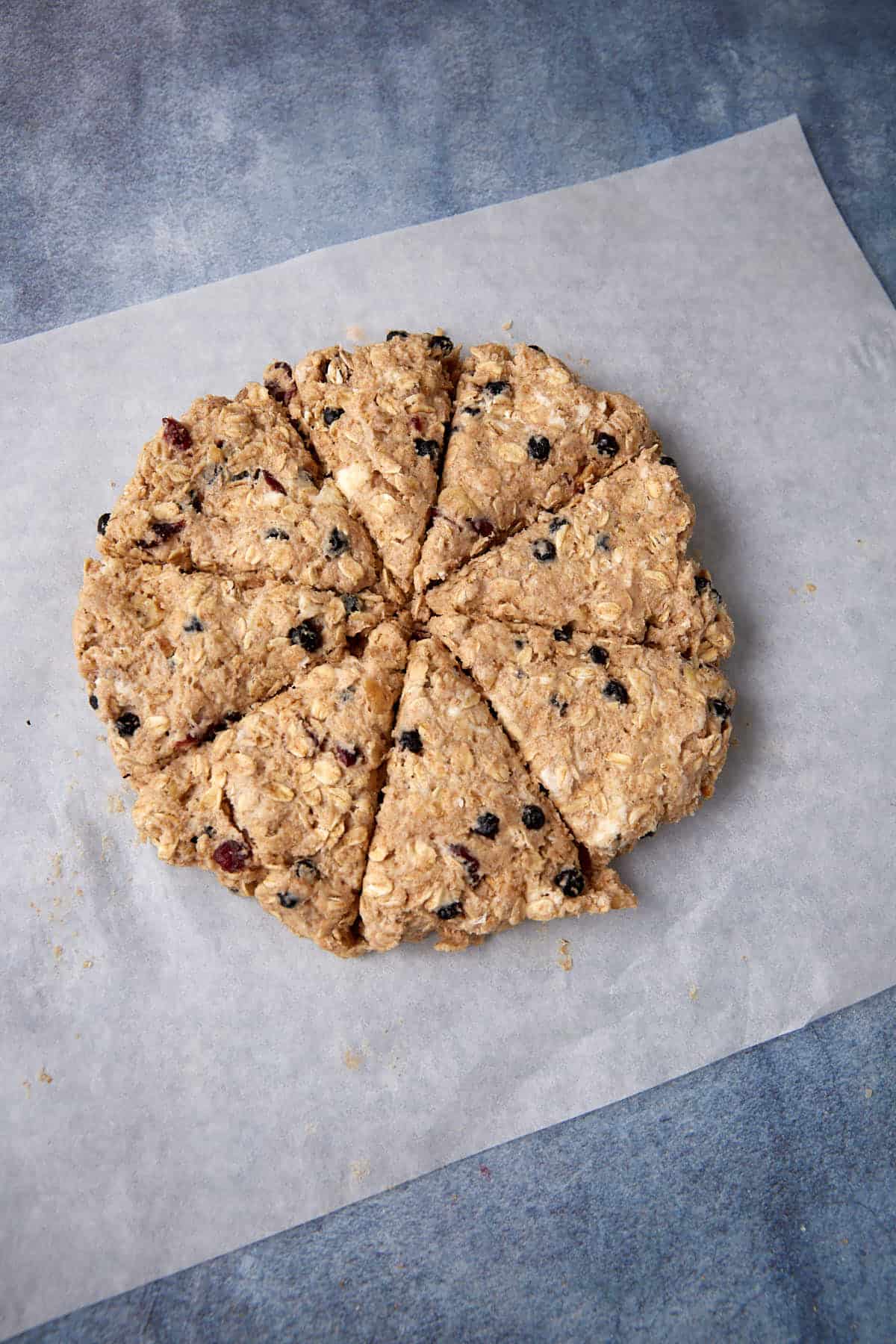 Scone dough shaped into a large circle.
