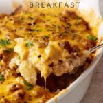 A scoop of sausage and potato casserole.