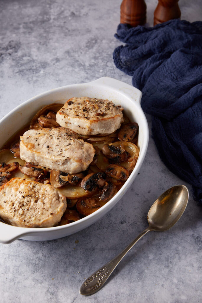 Oven Baked Pork Chops and Potato Casserole - Butter & Baggage