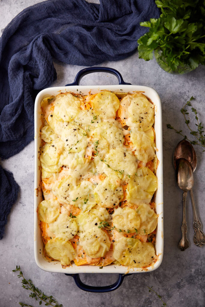 Scalloped Sweet Potatoes with Two Types of Potatoes Butter & Baggage
