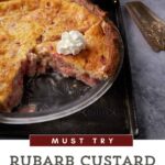 A rhubarb custard pie with whipped cream.