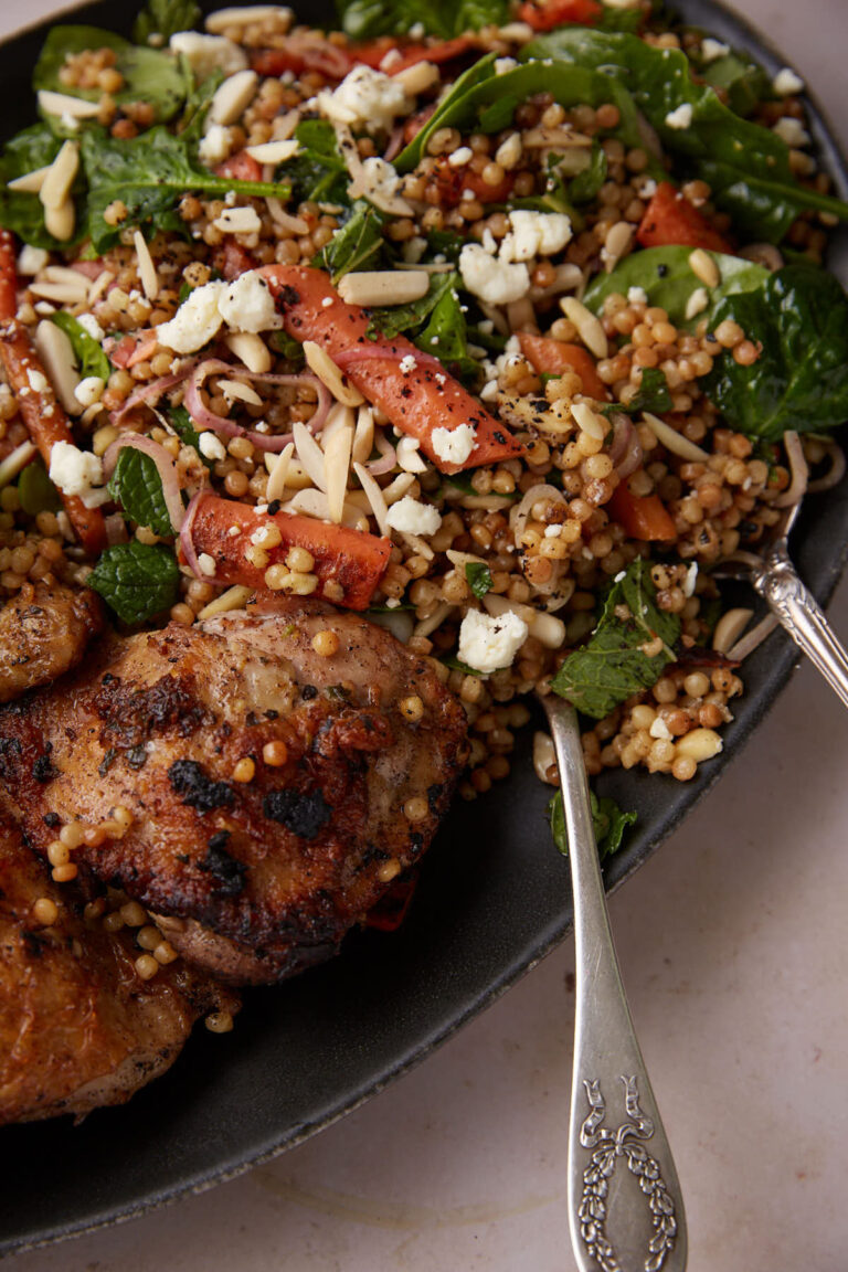 Skillet Chicken and Couscous with Roasted Carrots Butter & Baggage