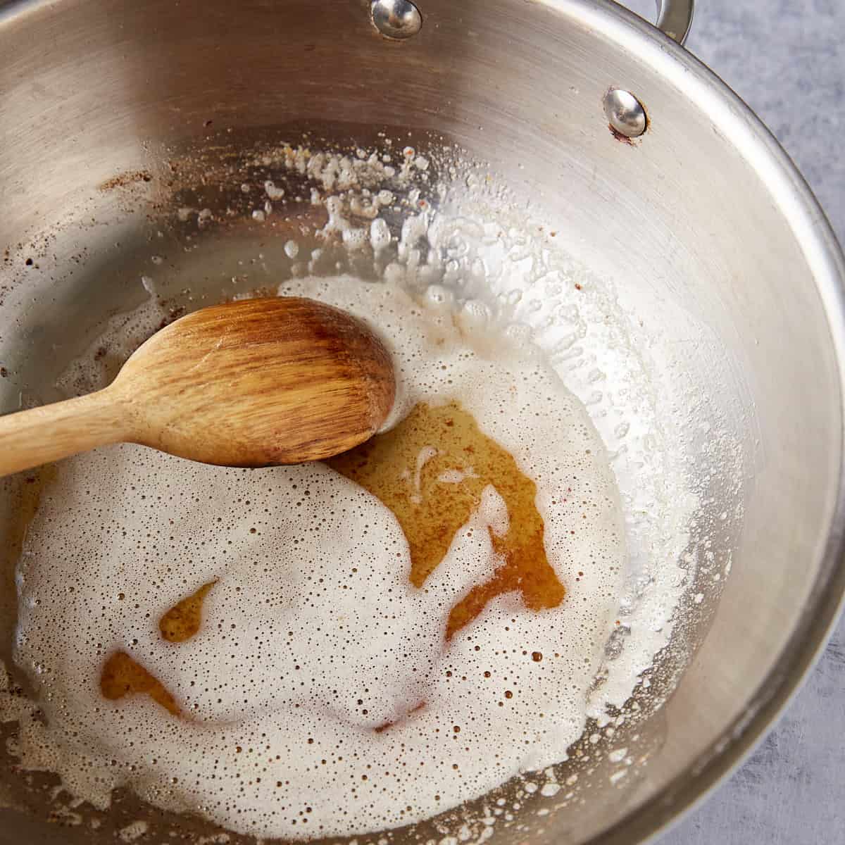 A saucepan of brown butter.