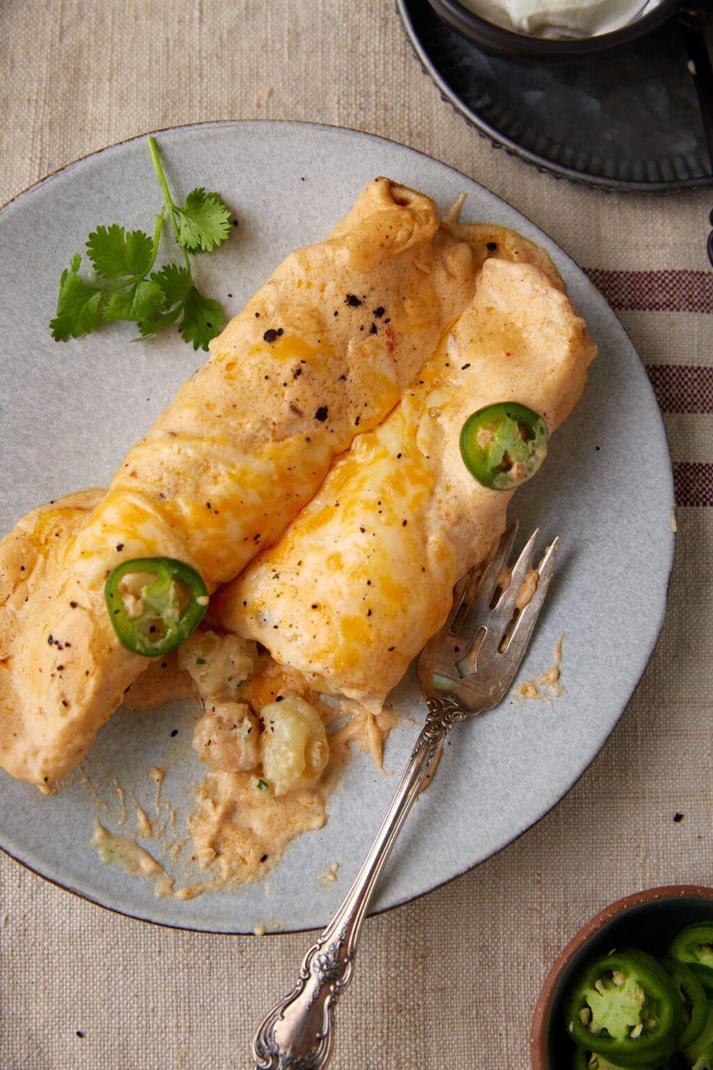 Shrimp Enchiladas with Sour Cream Cheese Sauce Butter & Baggage