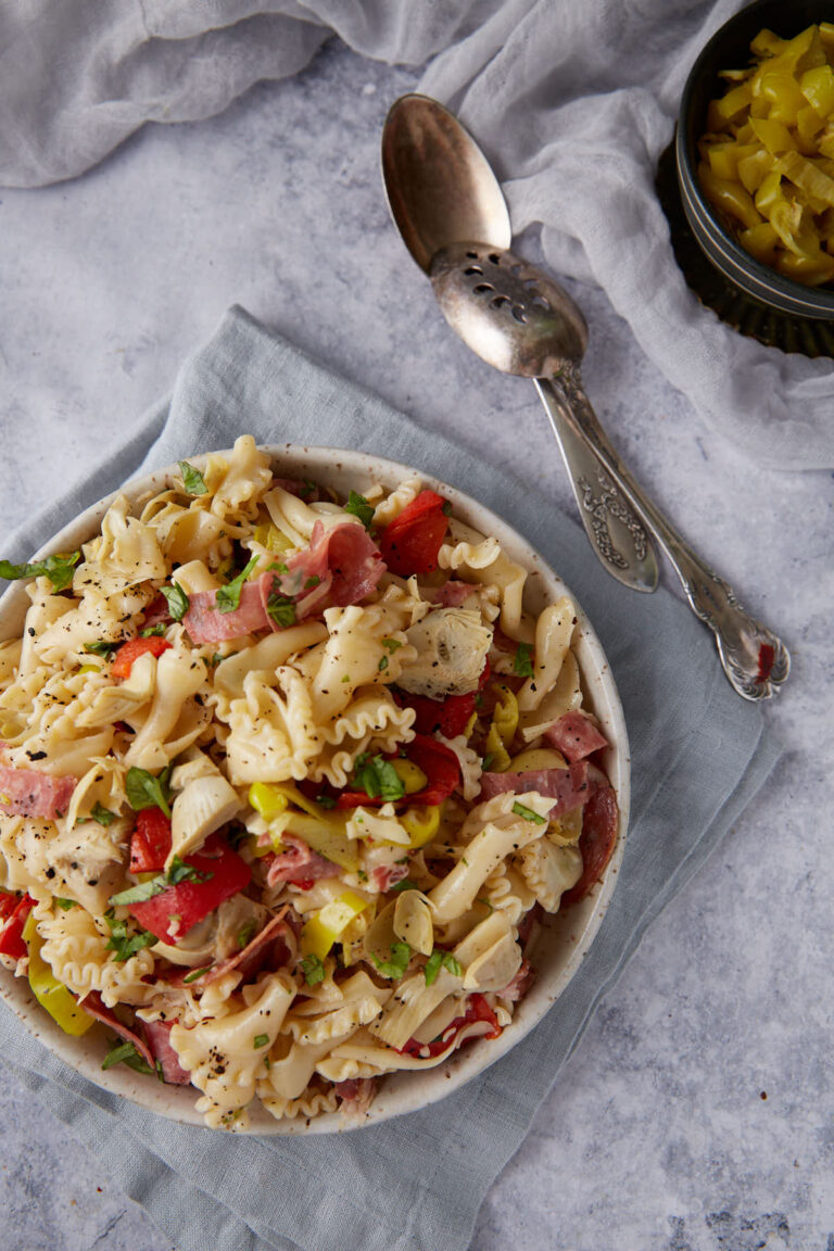 Cold Antipasto Pasta Salad with Pepperoncini Peppers Butter & Baggage