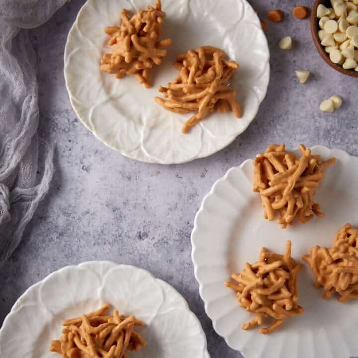 Plates with haystack cookies.