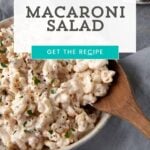 A bowl of creamy pasta salad.