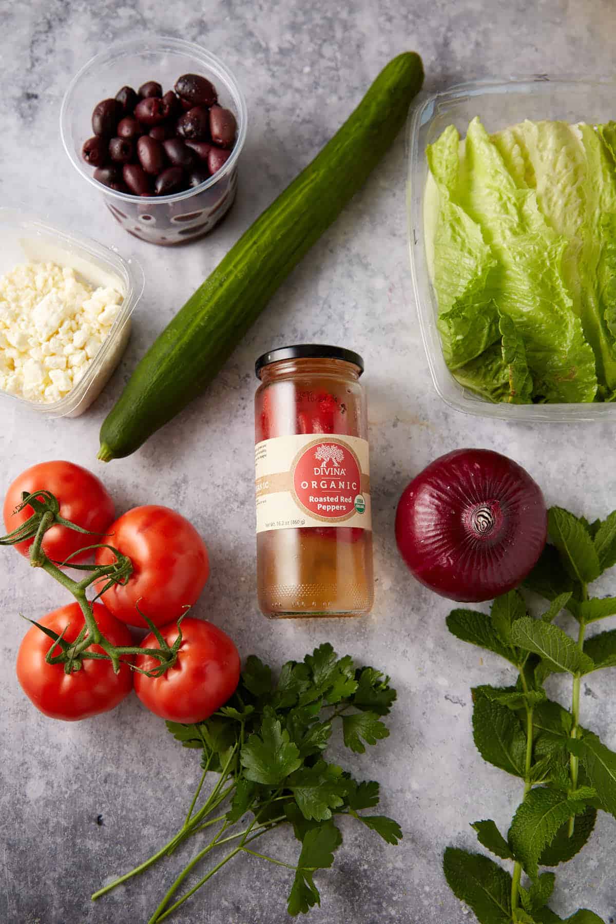 The ingredients for a Greek Salad.