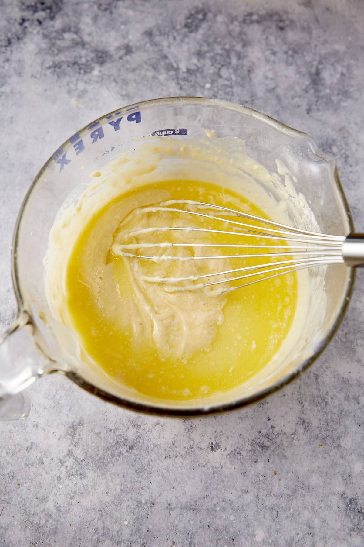 Melted butter added to waffle batter.