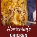 A casserole dish with chicken tetrazzini.