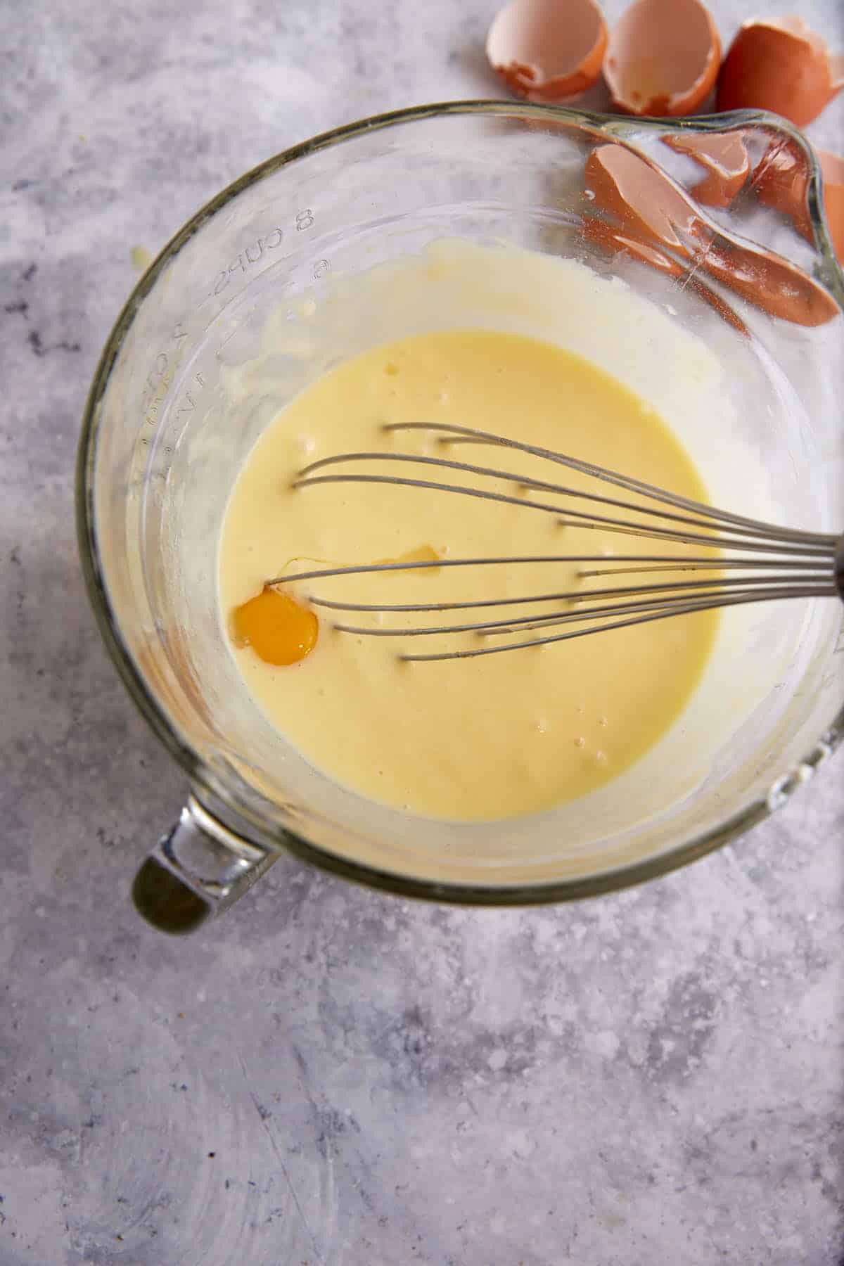 Eggs added to the eggnog mixture.