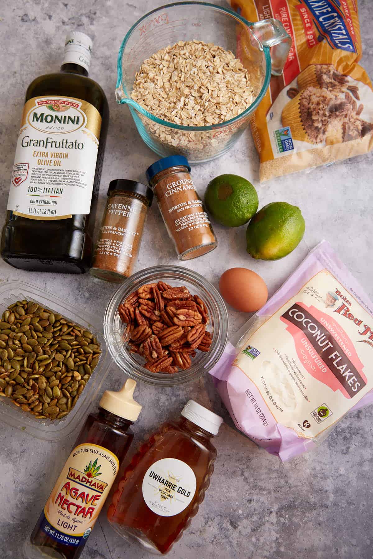 The ingredients for homemade granola.