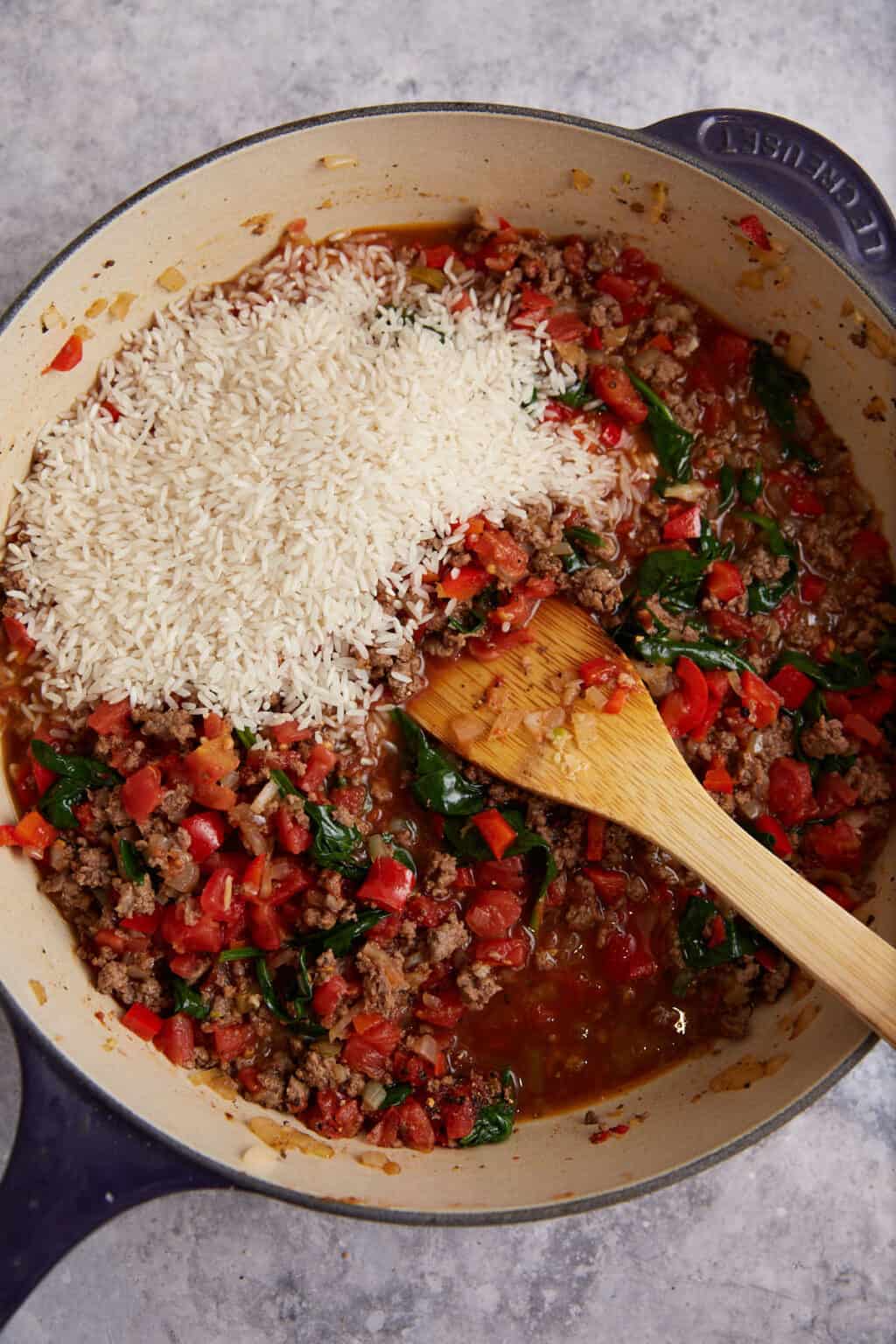 Skillet Dinner with Hamburger Rice and Tomatoes - Butter & Baggage