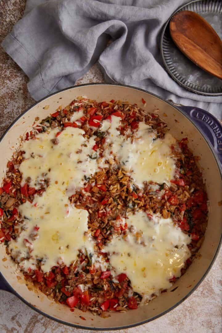 Skillet Dinner with Hamburger Rice and Tomatoes - Butter & Baggage