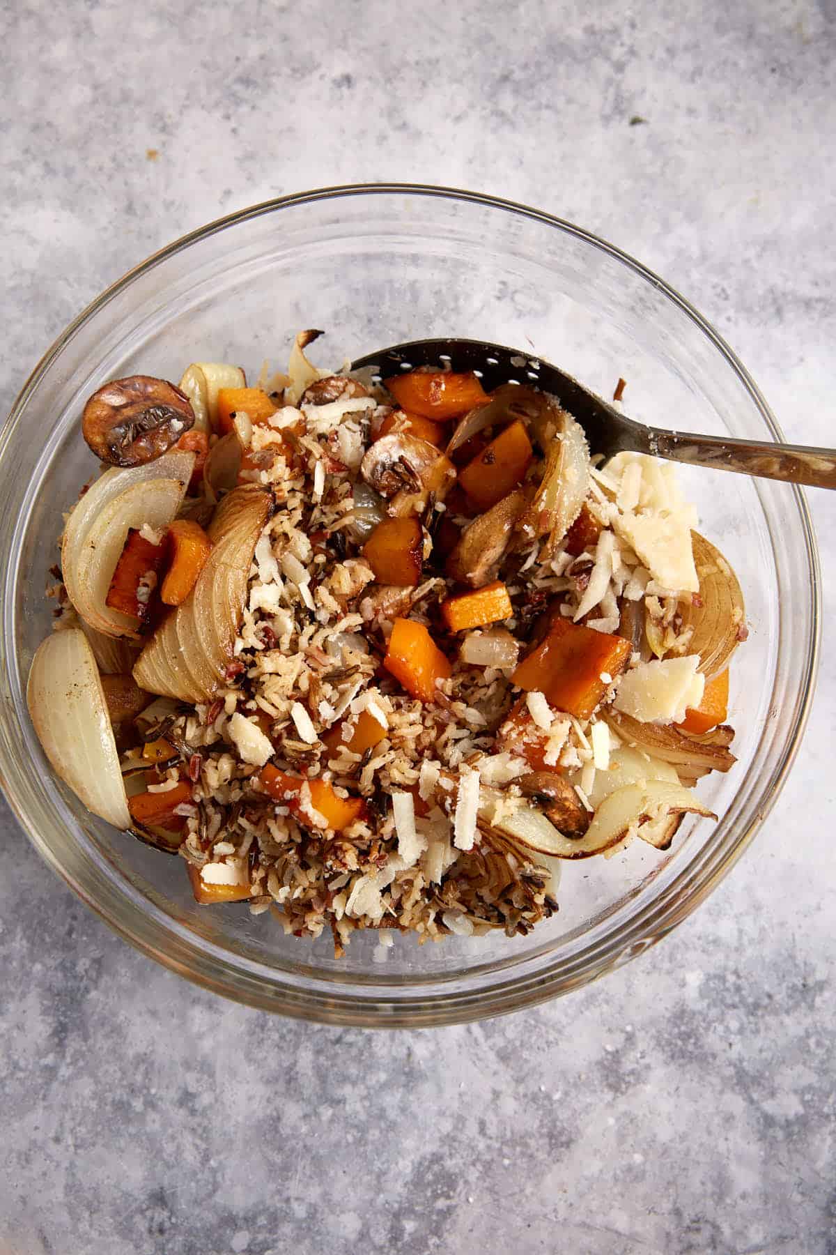 Roasted vegetables mixed with squash.