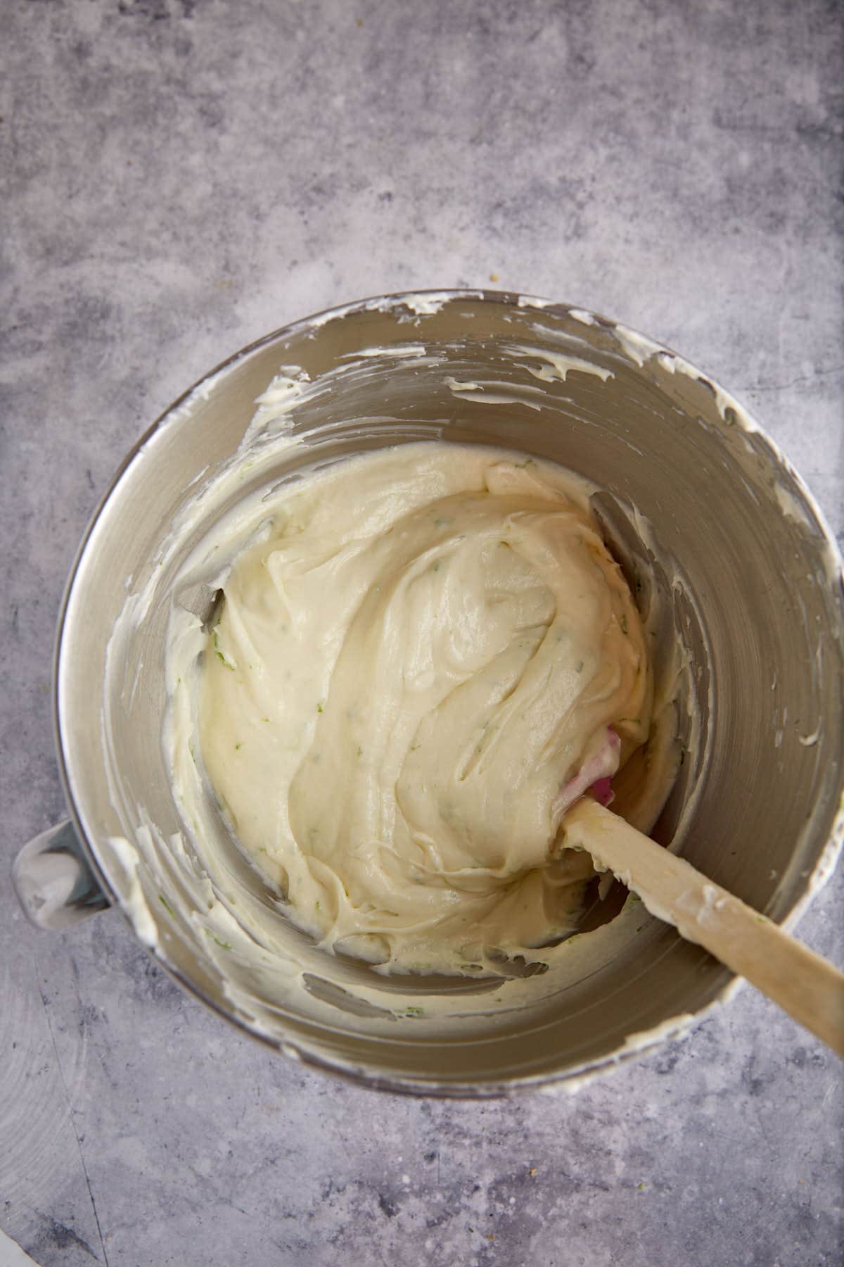 Lime mixture added to cream cheese.