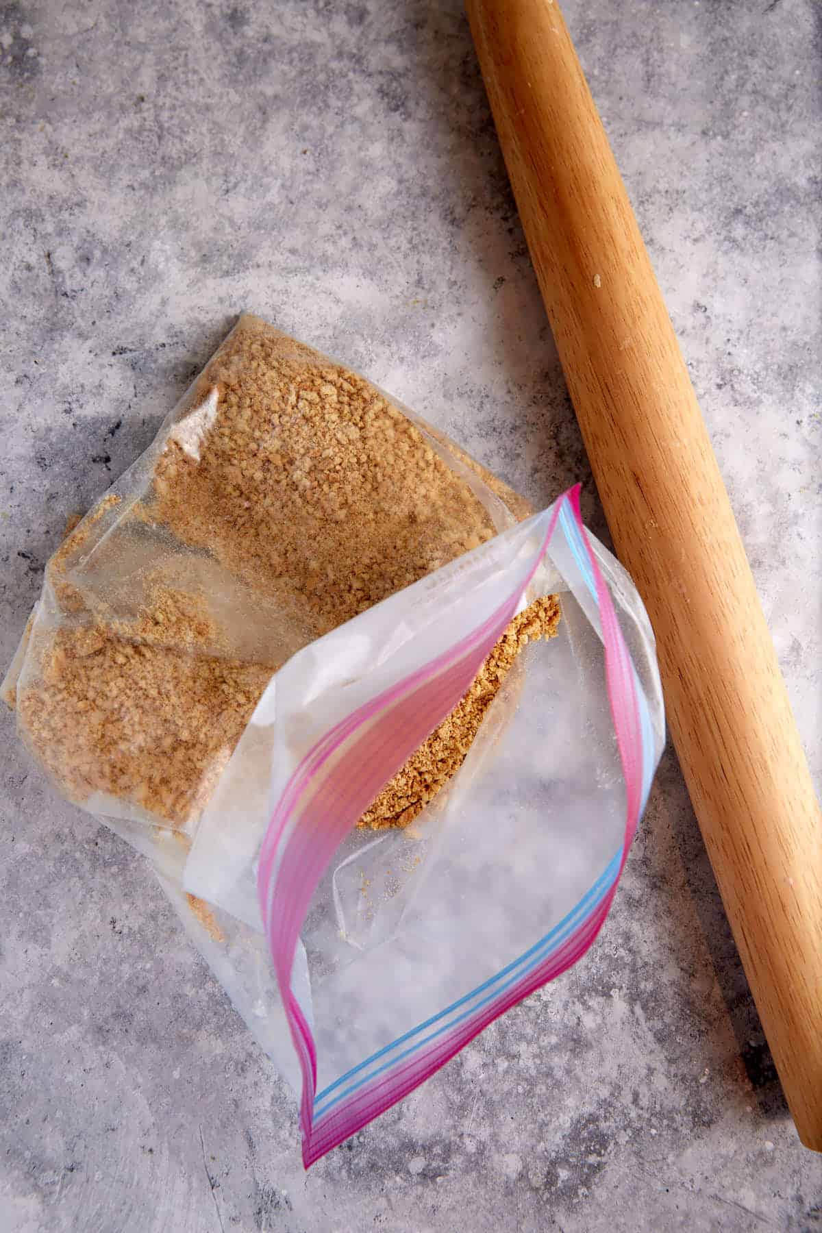 Graham crackers crushed in a ziplock.