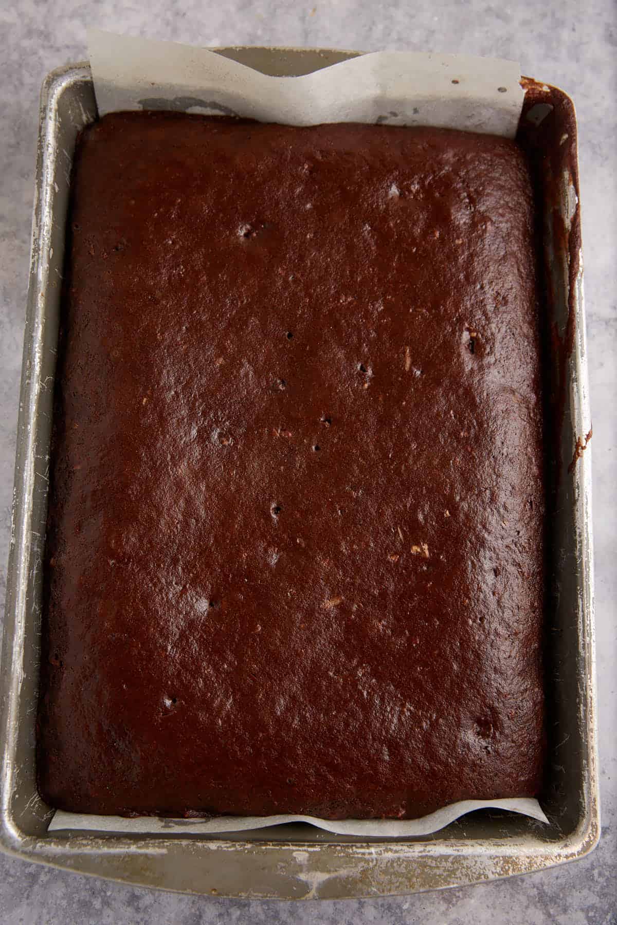 A baked chocolate cake.