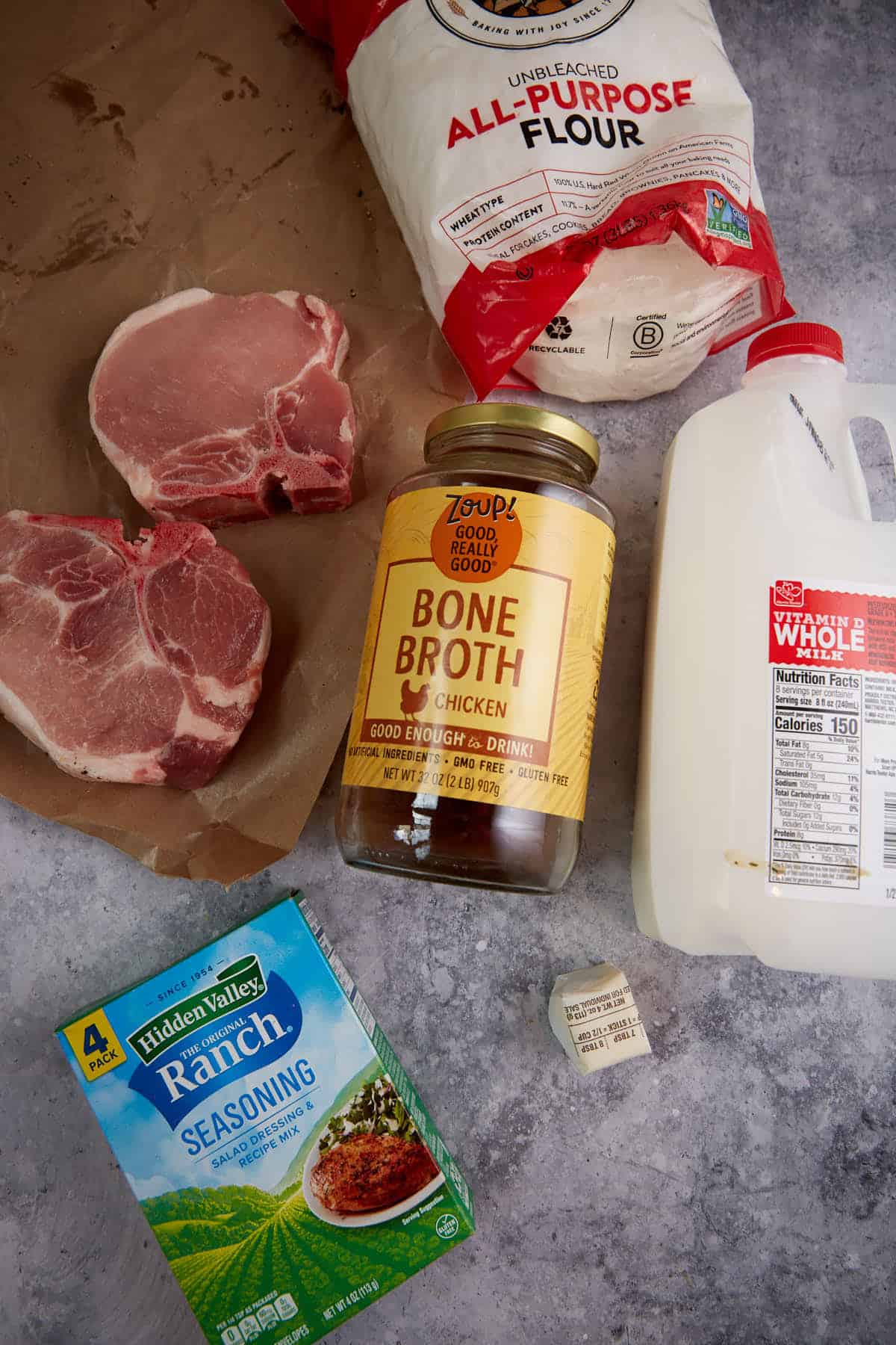 The ingredients for ranch pork chops.