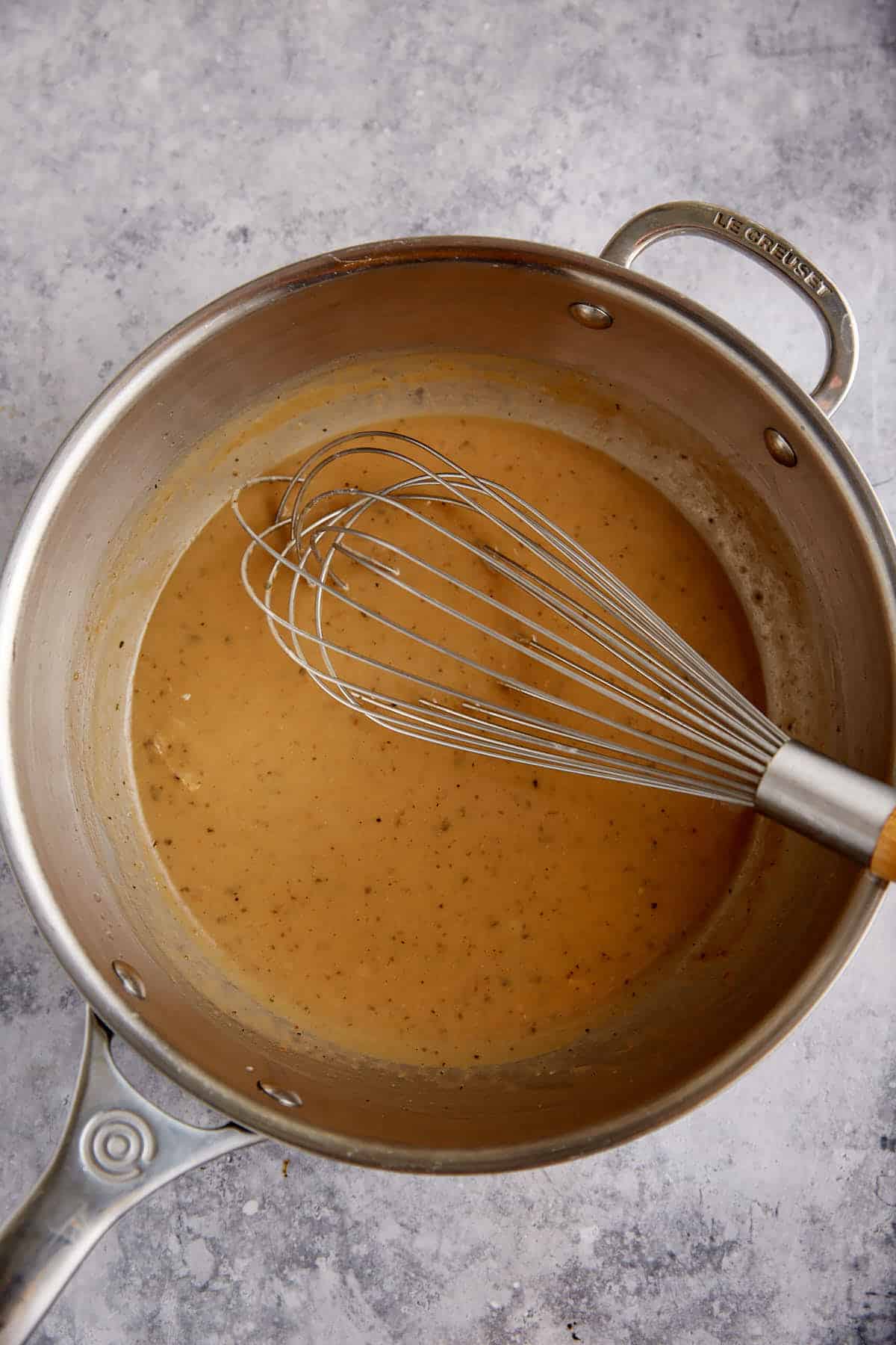 A saucepan with Ranch Gravy.