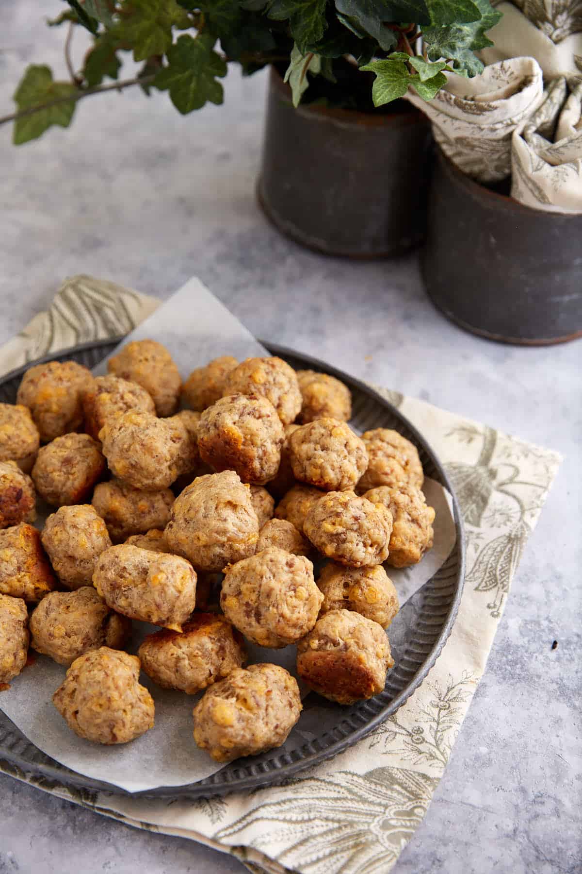 A platter of cream cheese sausage balls.