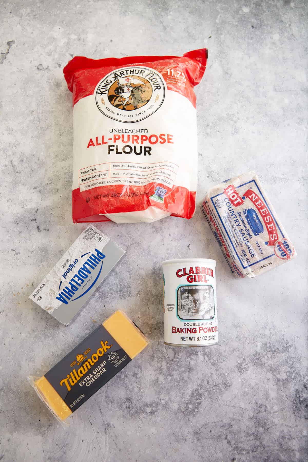 The ingredients for sausage balls with cream cheese.