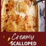 A casserole dish of scalloped potatoes and ham.