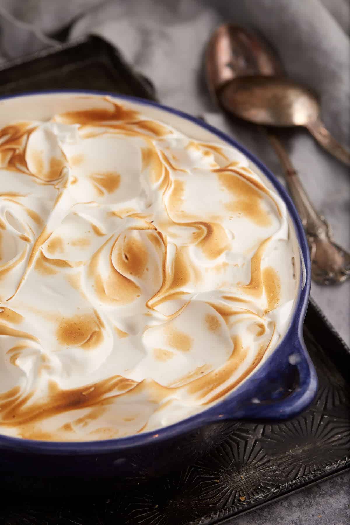 A sweet potato casserole after it has been browned.