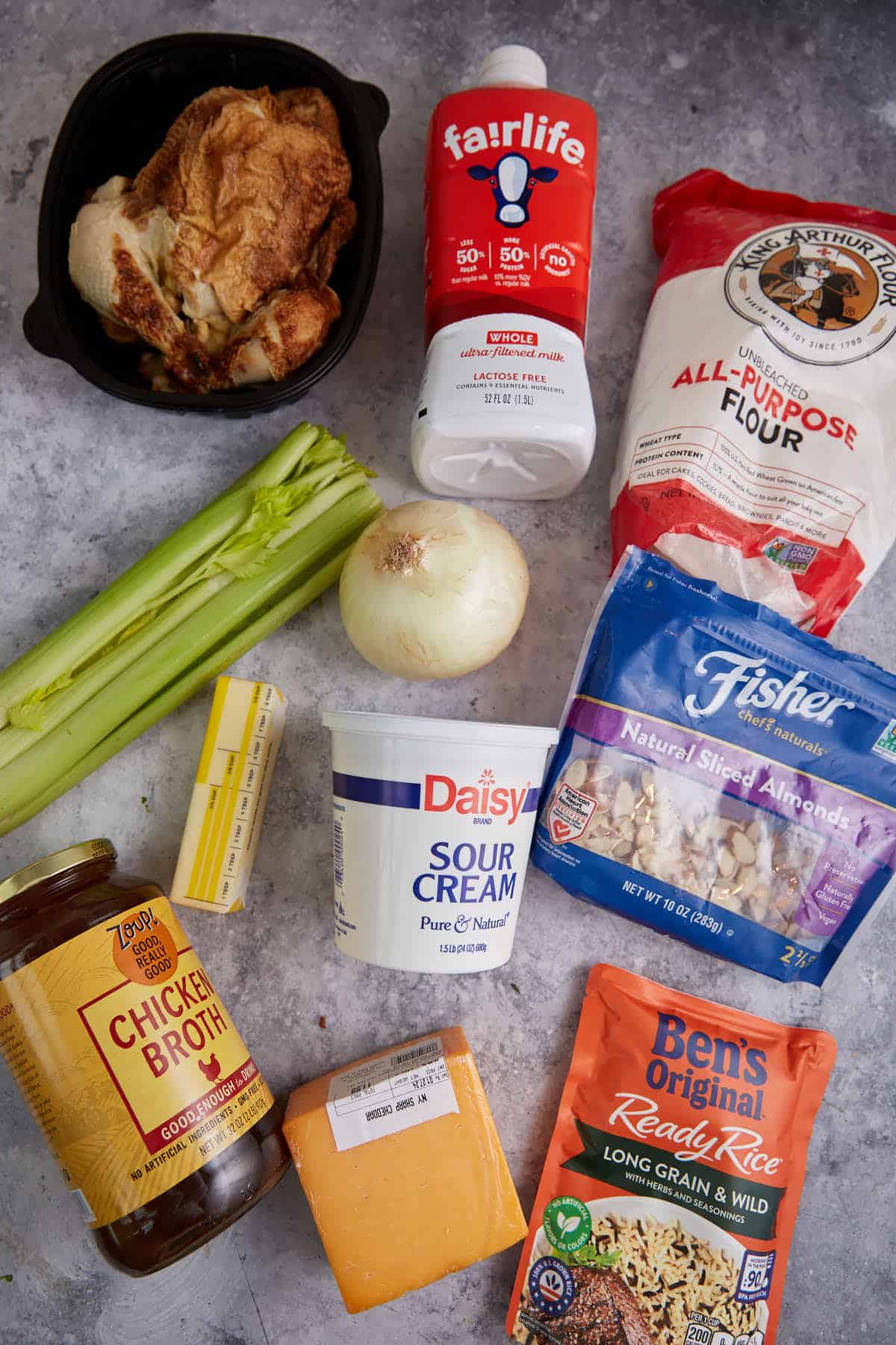 The ingredients for chicken and wild rice casserole.