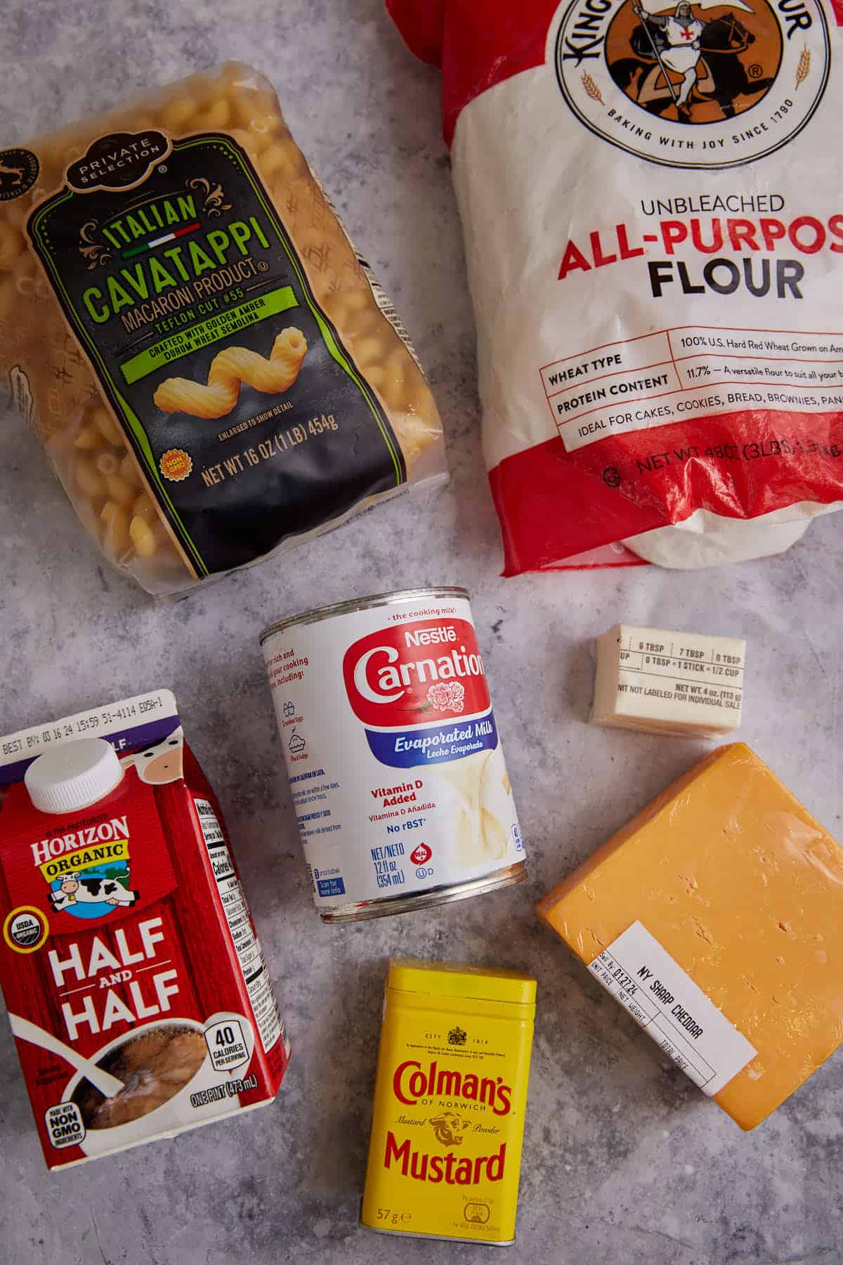 The ingredients for mac and cheese.