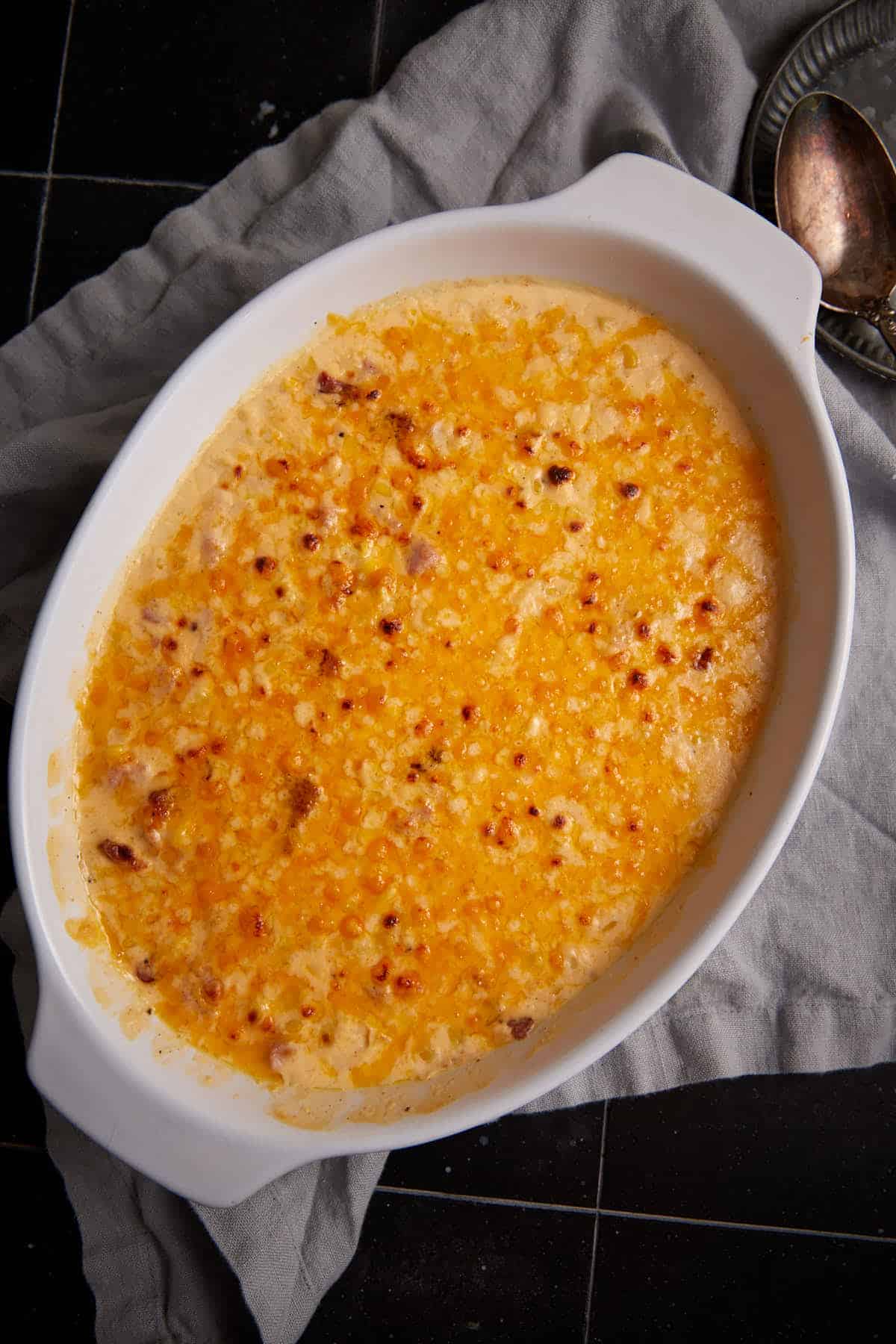 A corn casserole after it has been broiled.