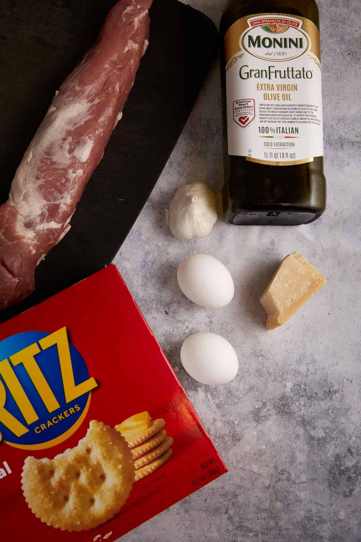 The ingredients for breaded pork cutlets.