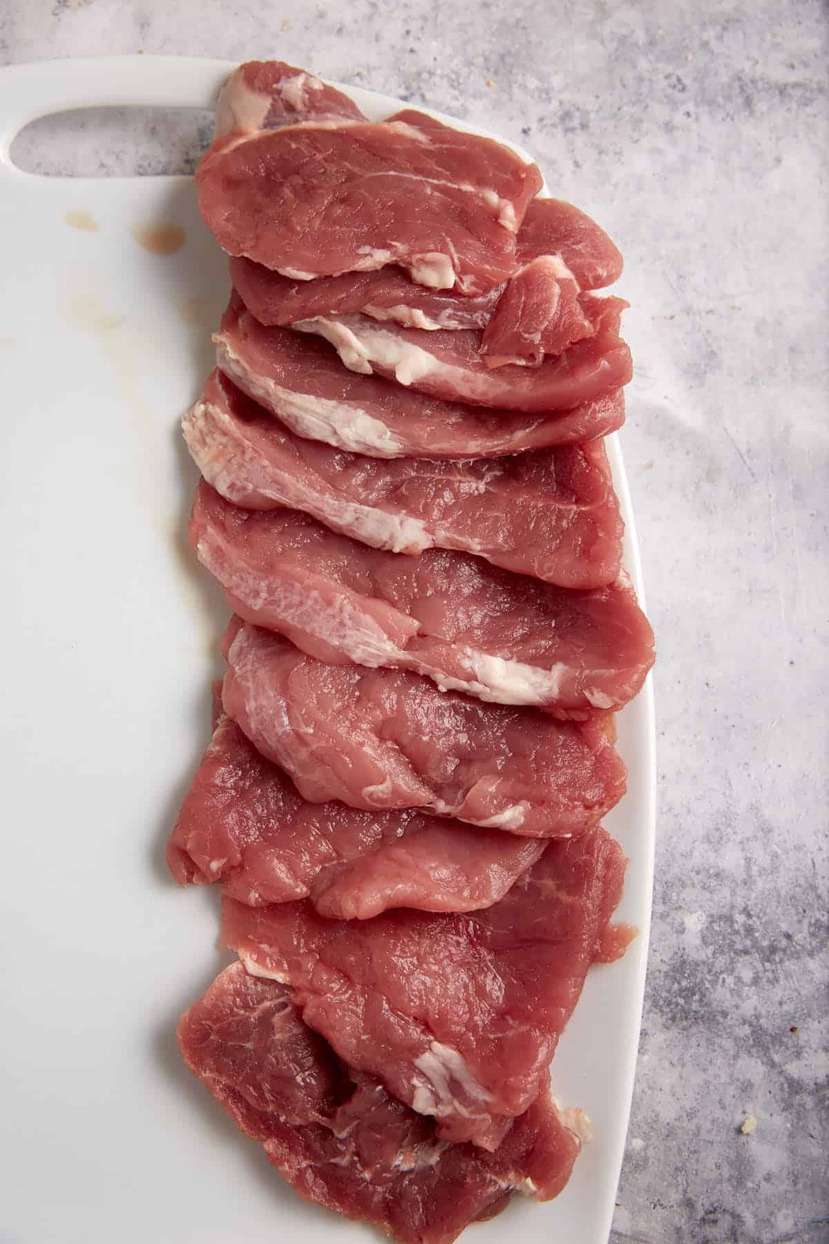 Pork medallions pounded thin.