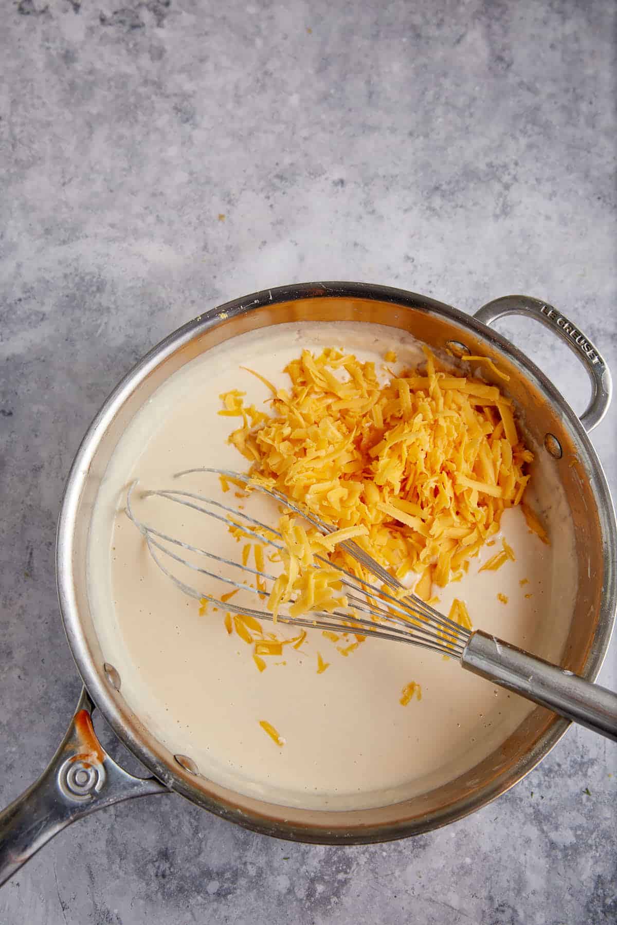 Cheese added to a white sauce.