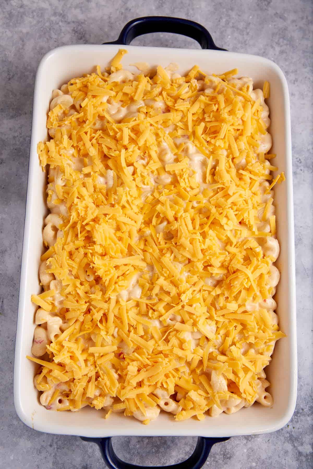 Cheese on top of the macaroni mixture.