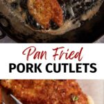 Pork cutlets in a skillet.