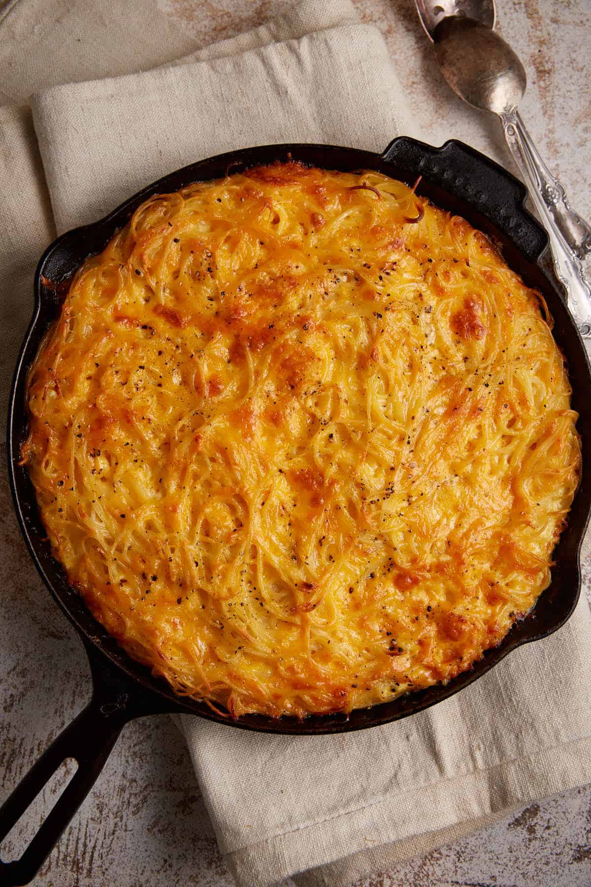 A baked spaghetti pie.