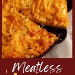 A spaghetti pie casserole in a skillet.