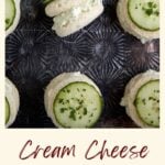 Rows of cucumber sandwiches with cream cheese.