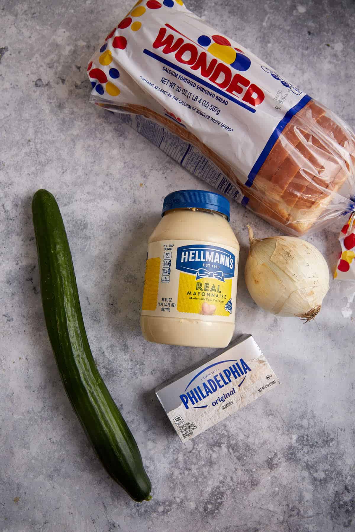 The ingredients for cucumber sandwiches.