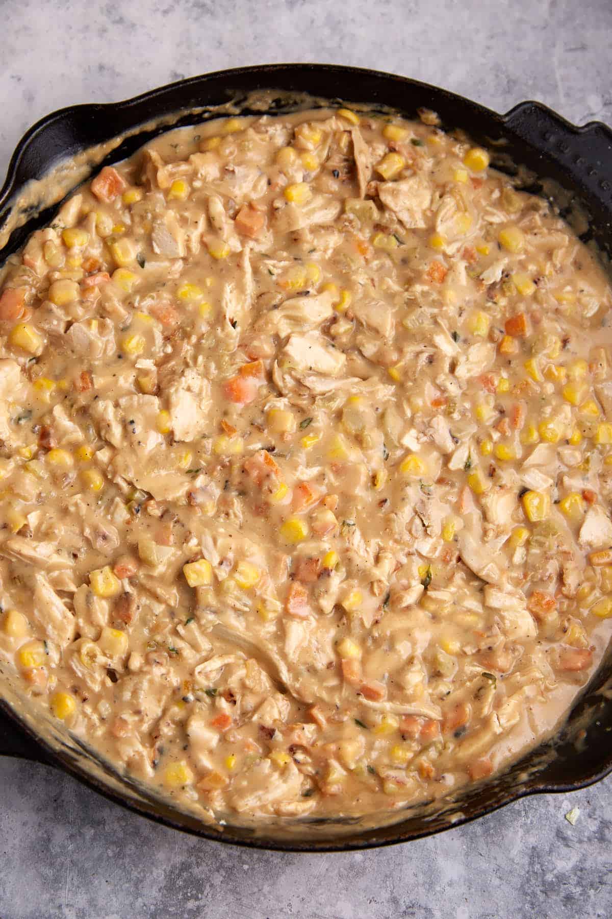 The filling for chicken pie.