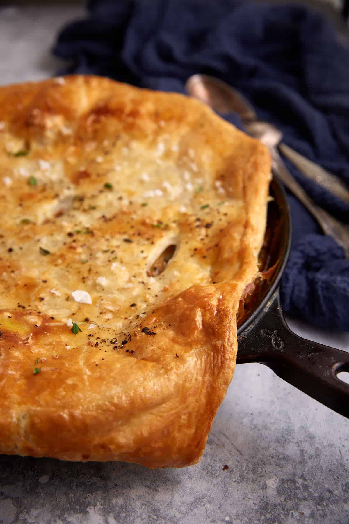 Puff pastry covered chicken pot pie.