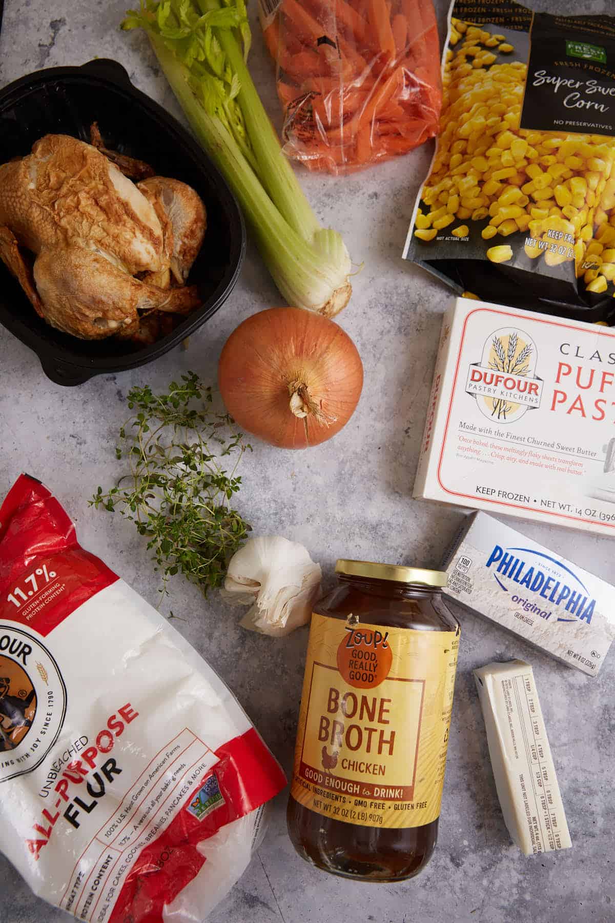 The ingredients for chicken pot pie.